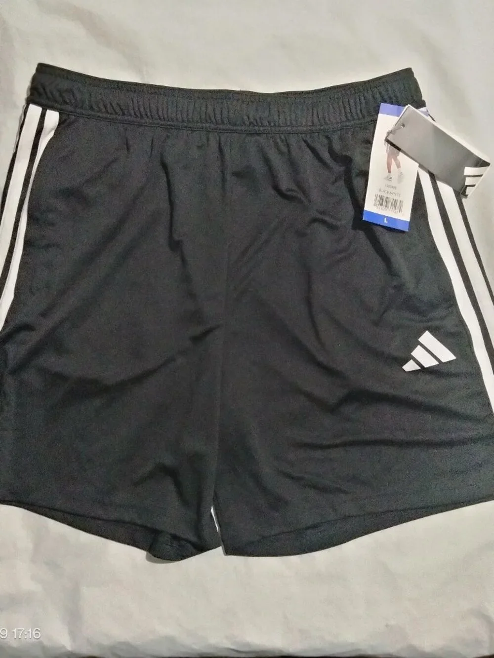Men's Adidas 3 Stripe Drawstring Shorts Zipper Pockets Size L Black 7